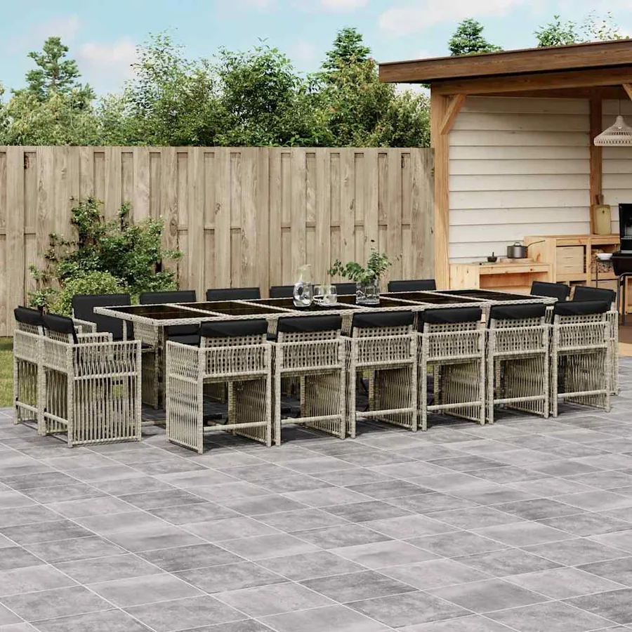 Ensemble à manger de jardin et coussins 17 pcs gris clair rotin