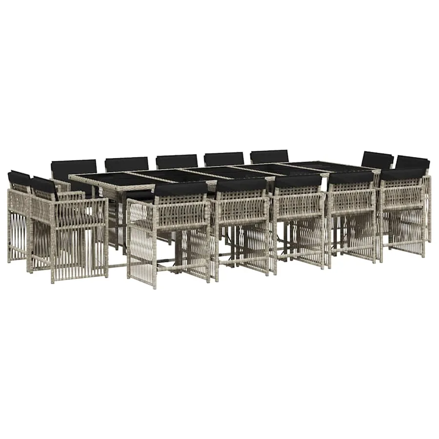 Ensemble à manger de jardin et coussins 17 pcs gris clair rotin - 2