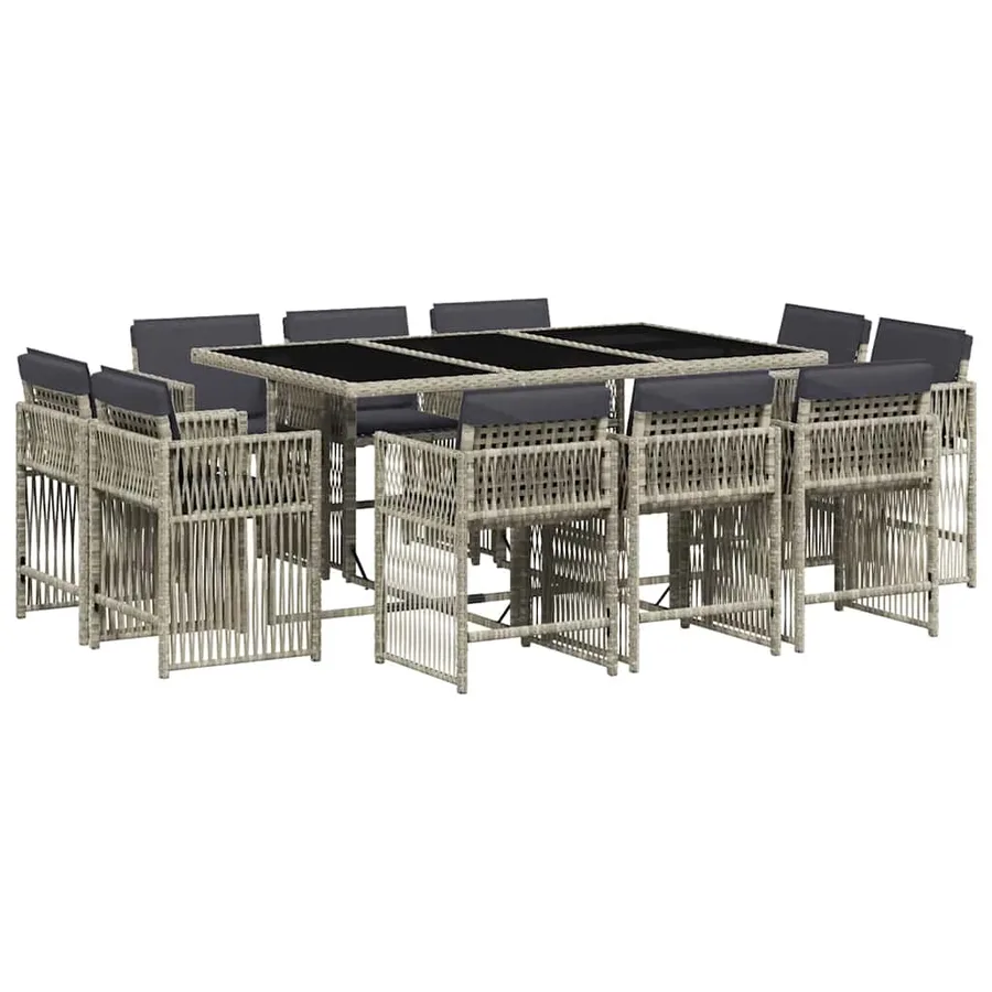 Ensemble à manger de jardin 11pcs avec coussins gris poly rotin - 2