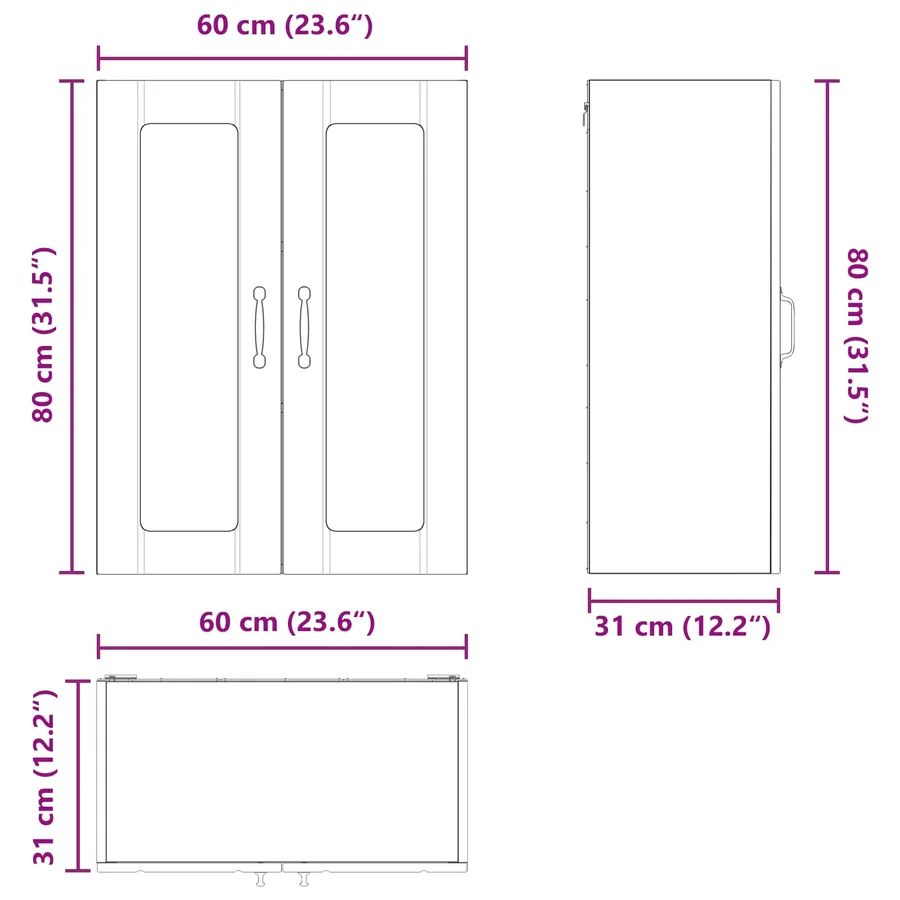 Cabinet en verre mural LUCCA Chêne artisanal 60 x 31 x 80 cm - 13