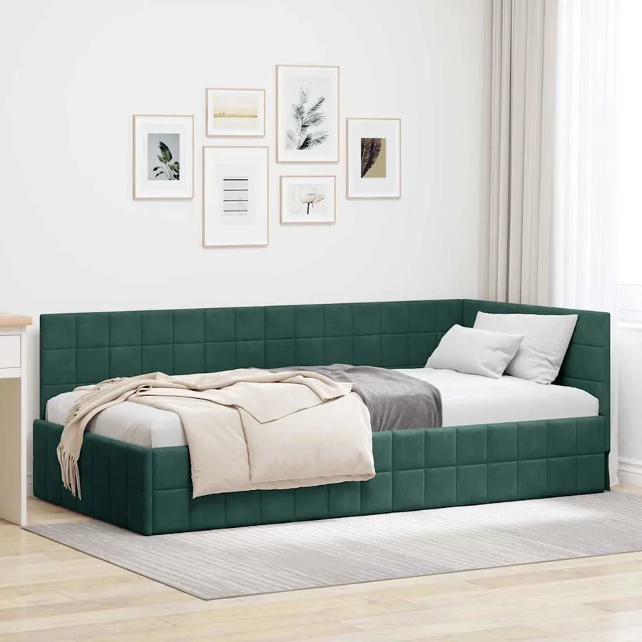 Cadre de lit d'angle Vert foncé 100 cm x 200 cm Velours