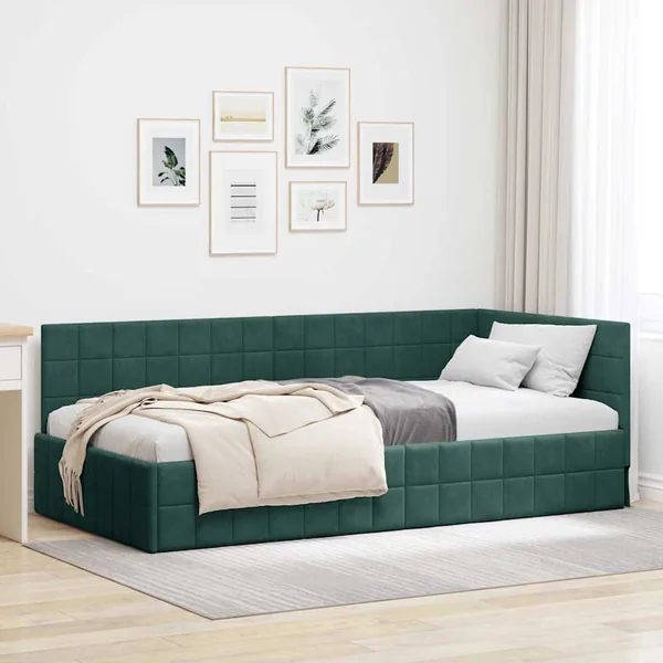 Cadre de lit d'angle Vert foncé 100 cm x 200 cm Velours