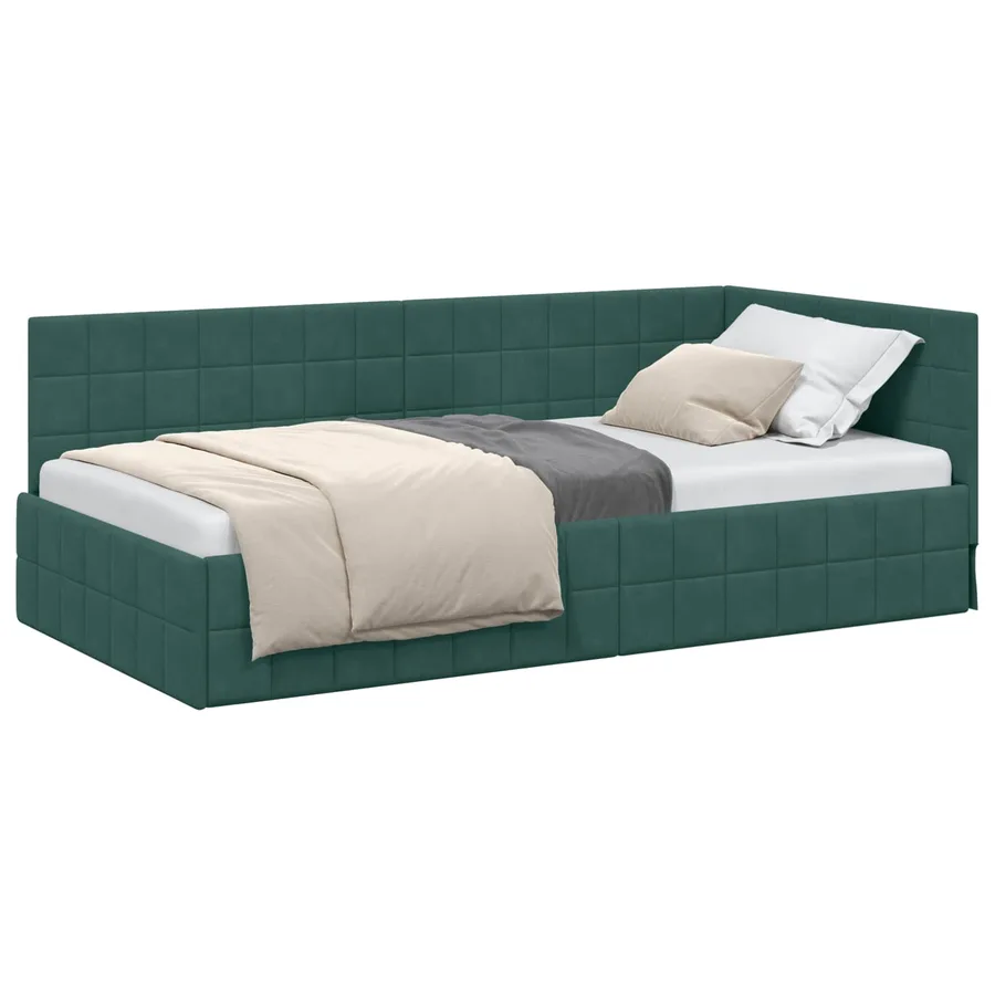 Cadre de lit d'angle Vert foncé 100 cm x 200 cm Velours - 2