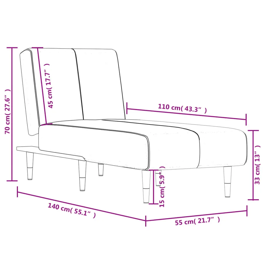 Chaise longue gris clair velours - 9
