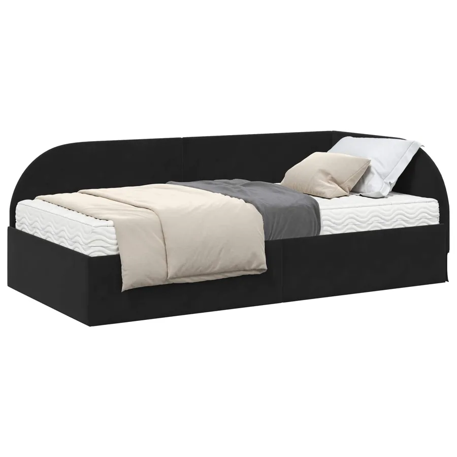 Cadre de lit d'angle avec matelas 2 pcs Noir Velours - 2