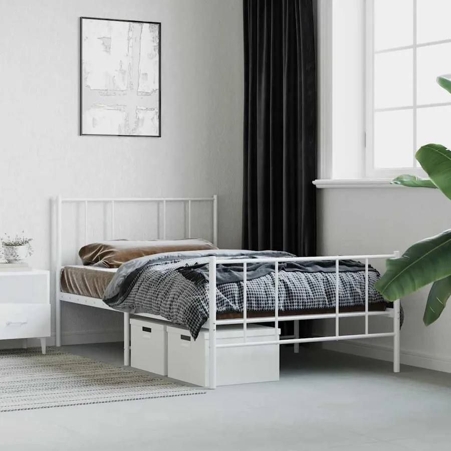 Cadre de lit métal sans matelas avec pied de lit blanc 80x200cm - 4