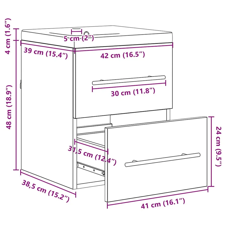 Meuble de Lavabo de Salle de Bain Marron 42 x 39 x 52 cm - 12