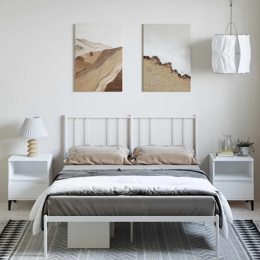 Cadre de lit métal sans matelas et tête de lit blanc 150x200 cm - 3