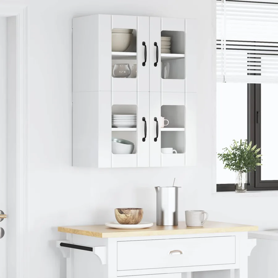 Cabinet en verre mural LUCCA 2 pcs Blanc brillant - 4