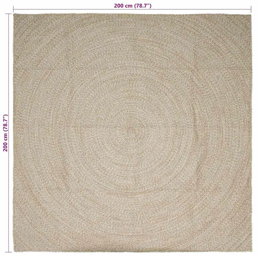 Tapis de surface Naturel et Blanc 200 x 200 cm Jute - 8