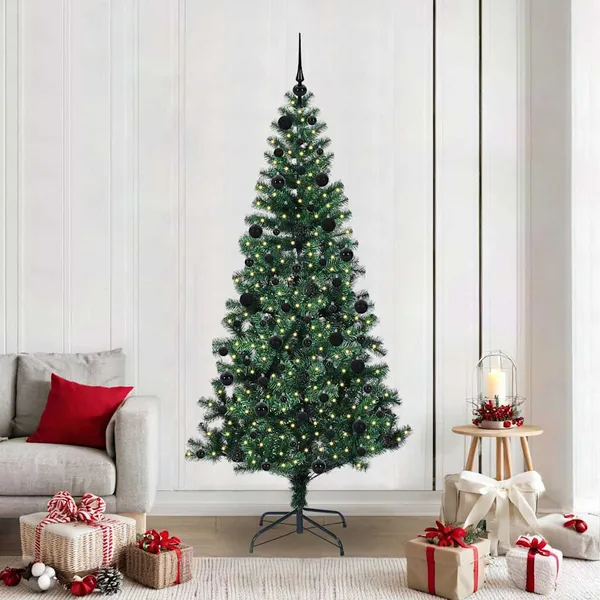 Sapin de Noël artificiel pré-éclairé Vert 210 cm PVC et métal