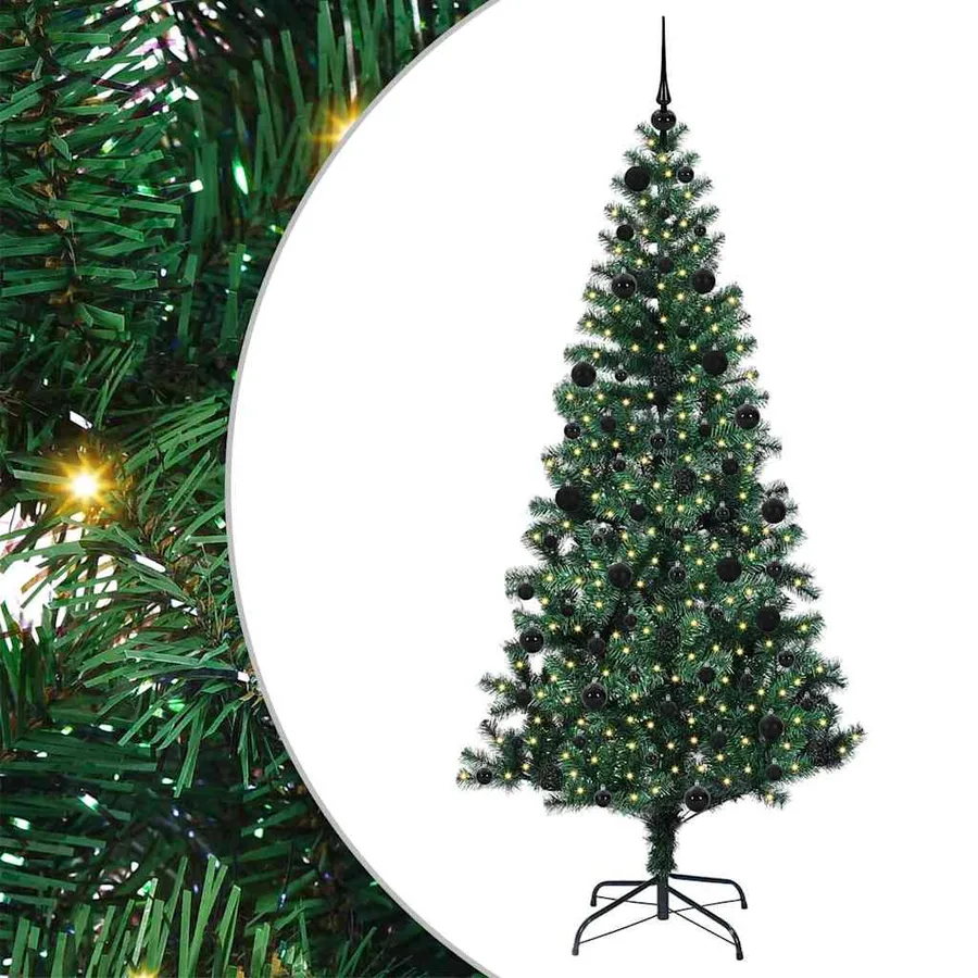 Sapin de Noël artificiel pré-éclairé Vert 210 cm PVC et métal - 2