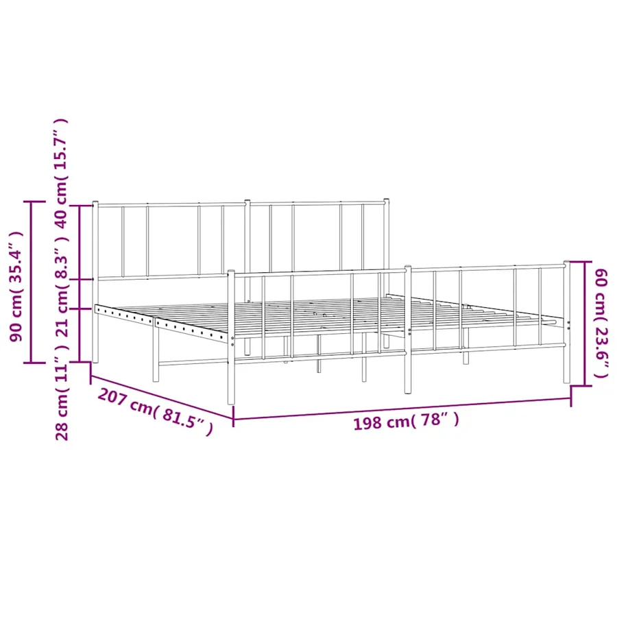 Cadre de lit métal sans matelas avec pied de lit noir 193x203cm - 10