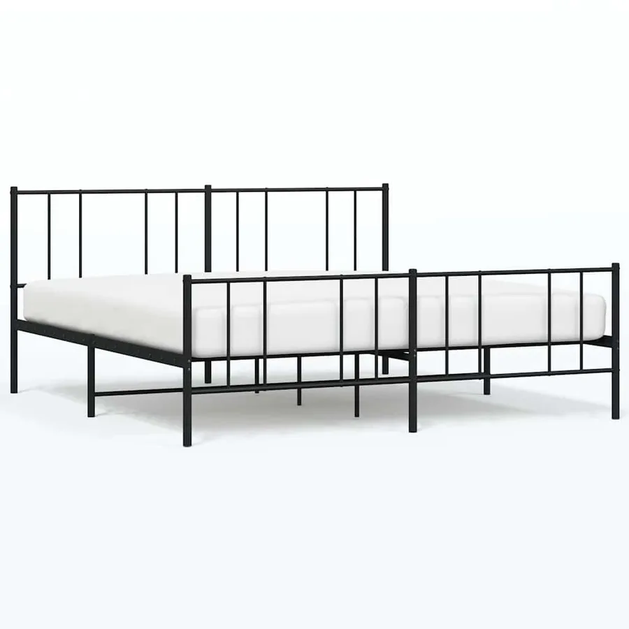 Cadre de lit métal sans matelas avec pied de lit noir 193x203cm - 2
