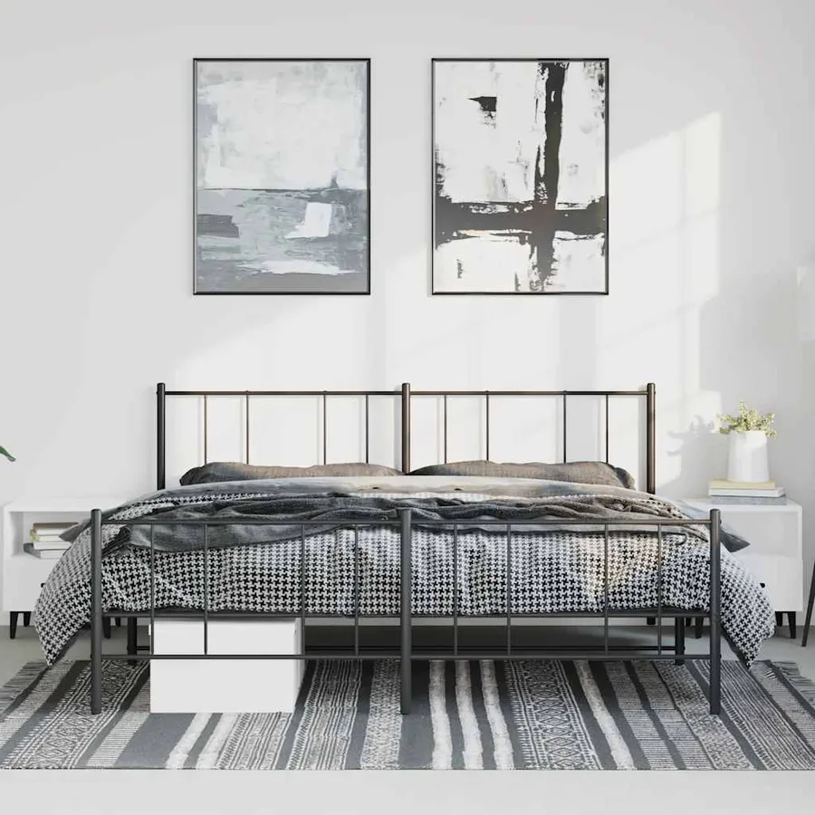 Cadre de lit métal sans matelas avec pied de lit noir 193x203cm - 3
