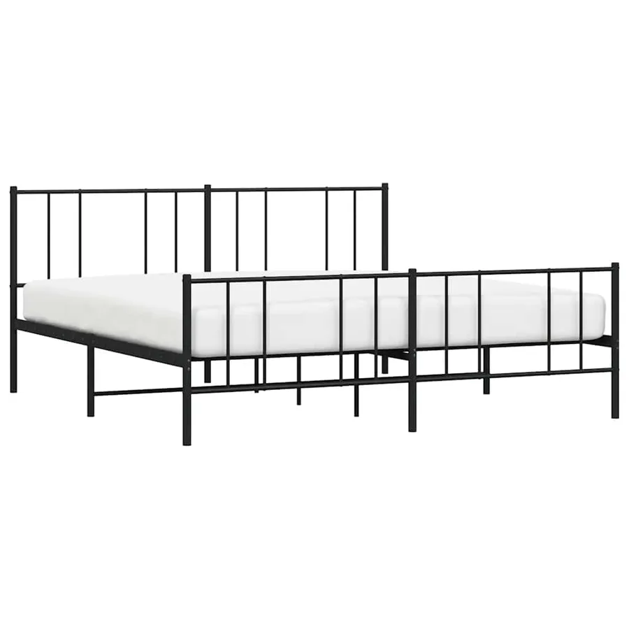 Cadre de lit métal sans matelas avec pied de lit noir 193x203cm - 5
