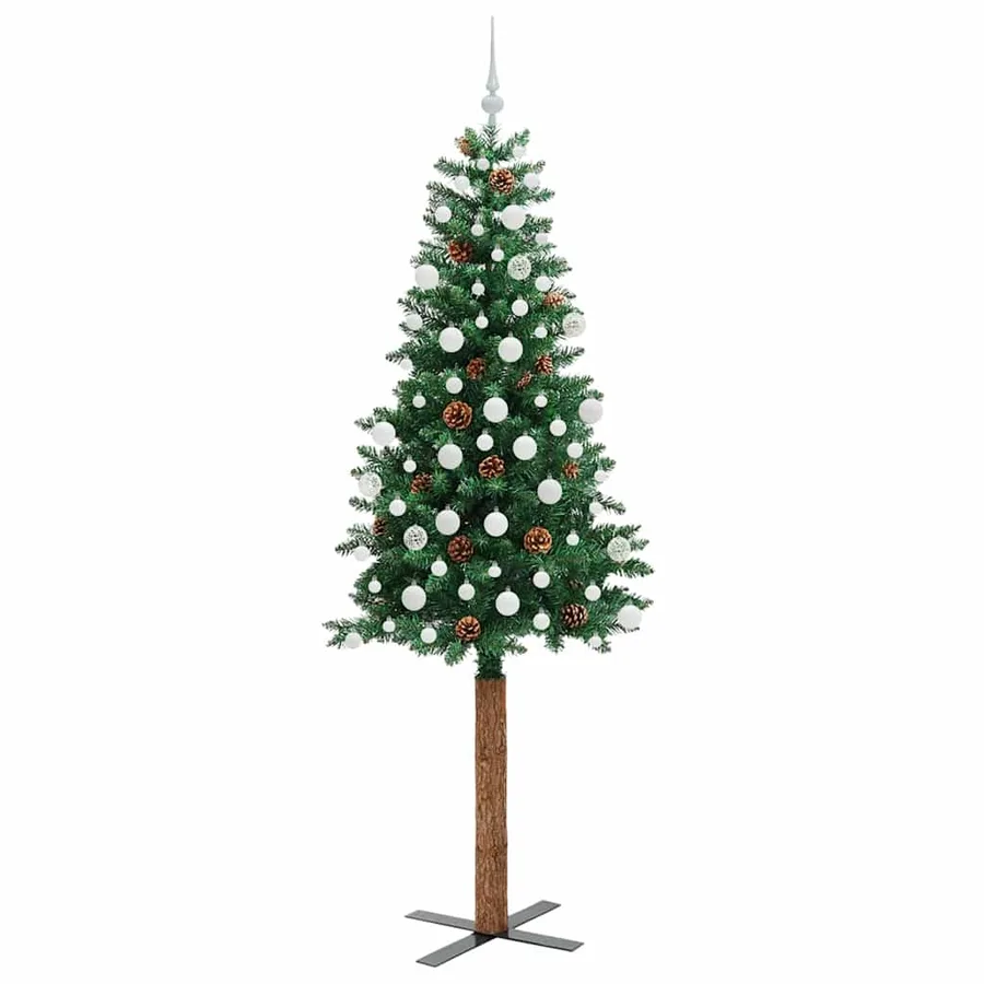 Sapin de Noël mince Vert 210 cm PVC et bois de pin massif - 4