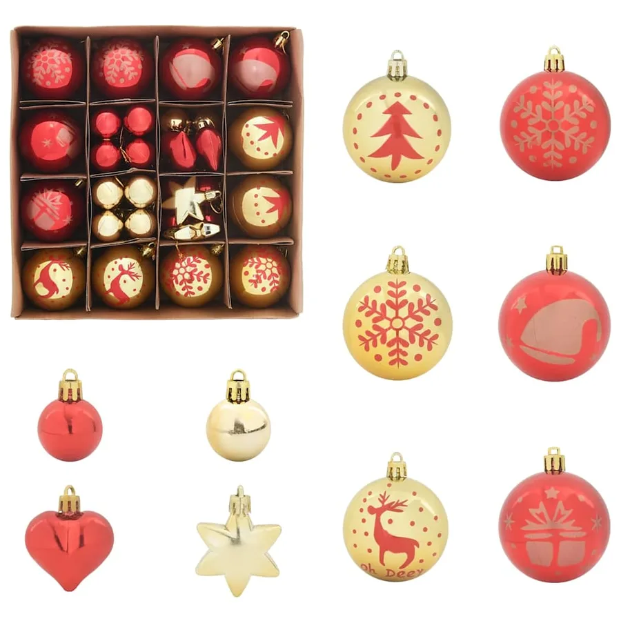 Ensemble de Boules de Noël 40 pcs or et rouge Plastique - 2