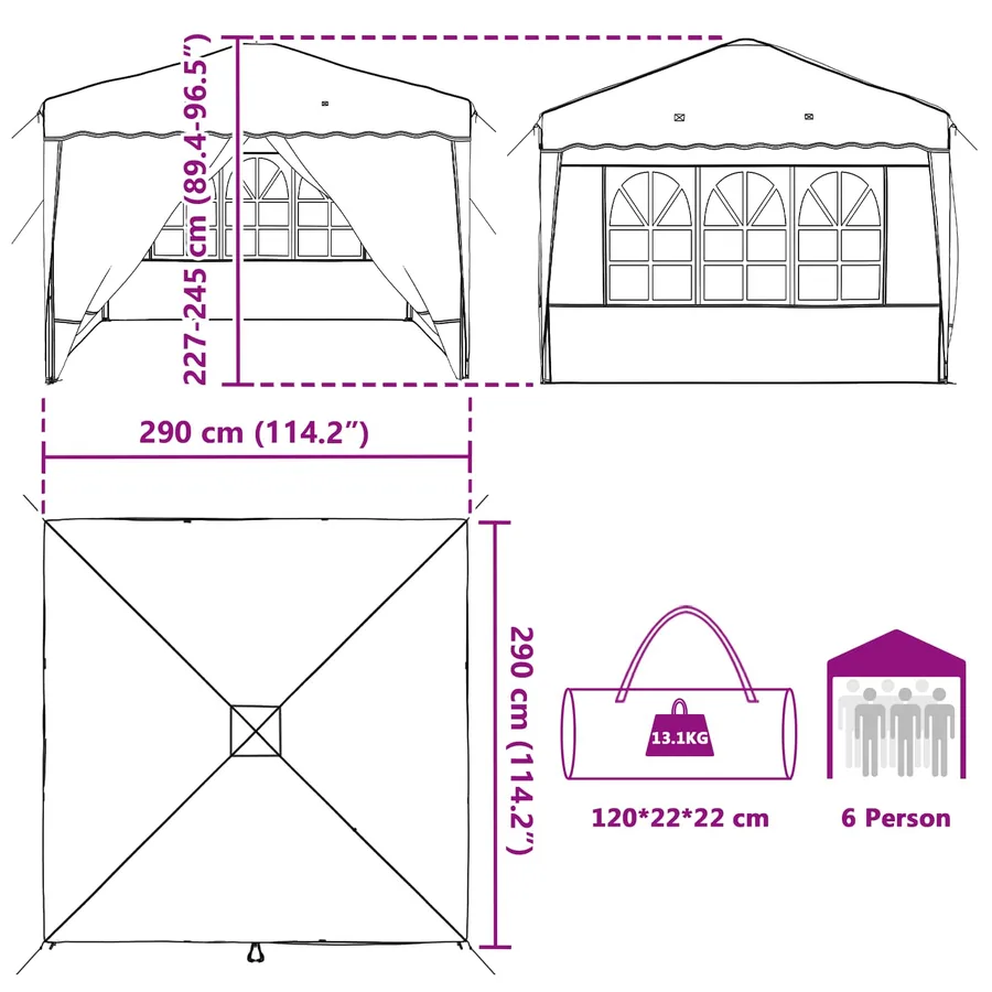 Tente de fête pop-up 288 x 288 x 245 cm Vert Tissu Oxford - 19