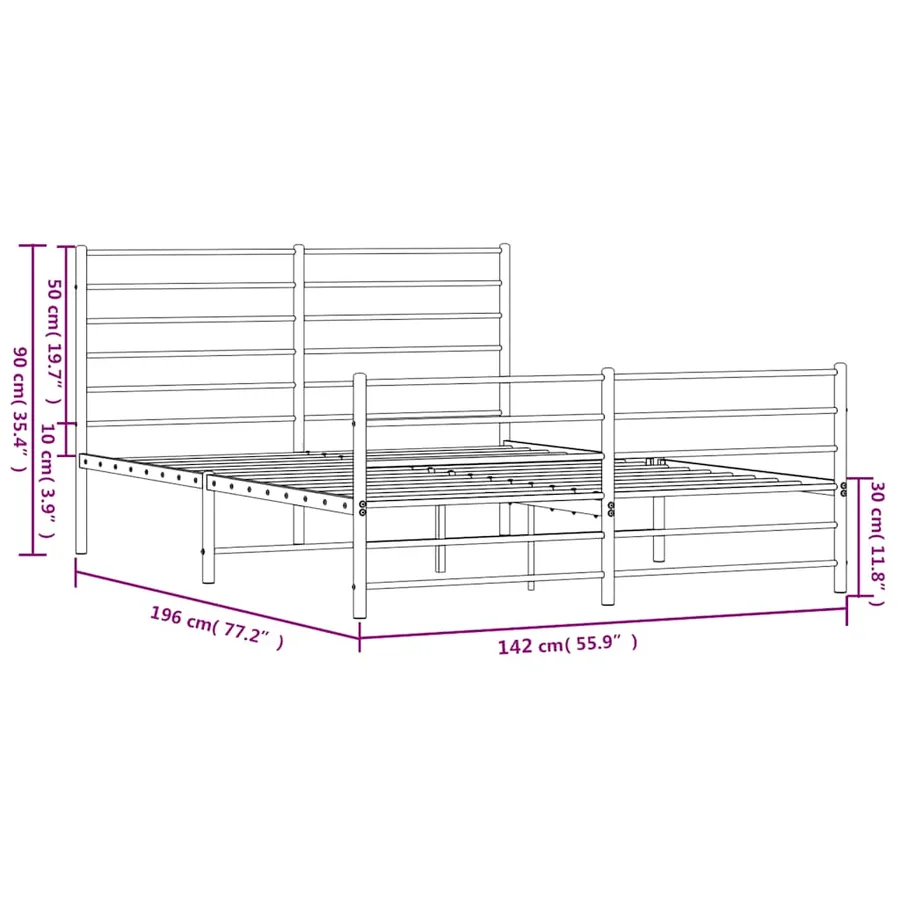 Cadre de lit métal sans matelas et pied de lit blanc 135x190 cm - 10