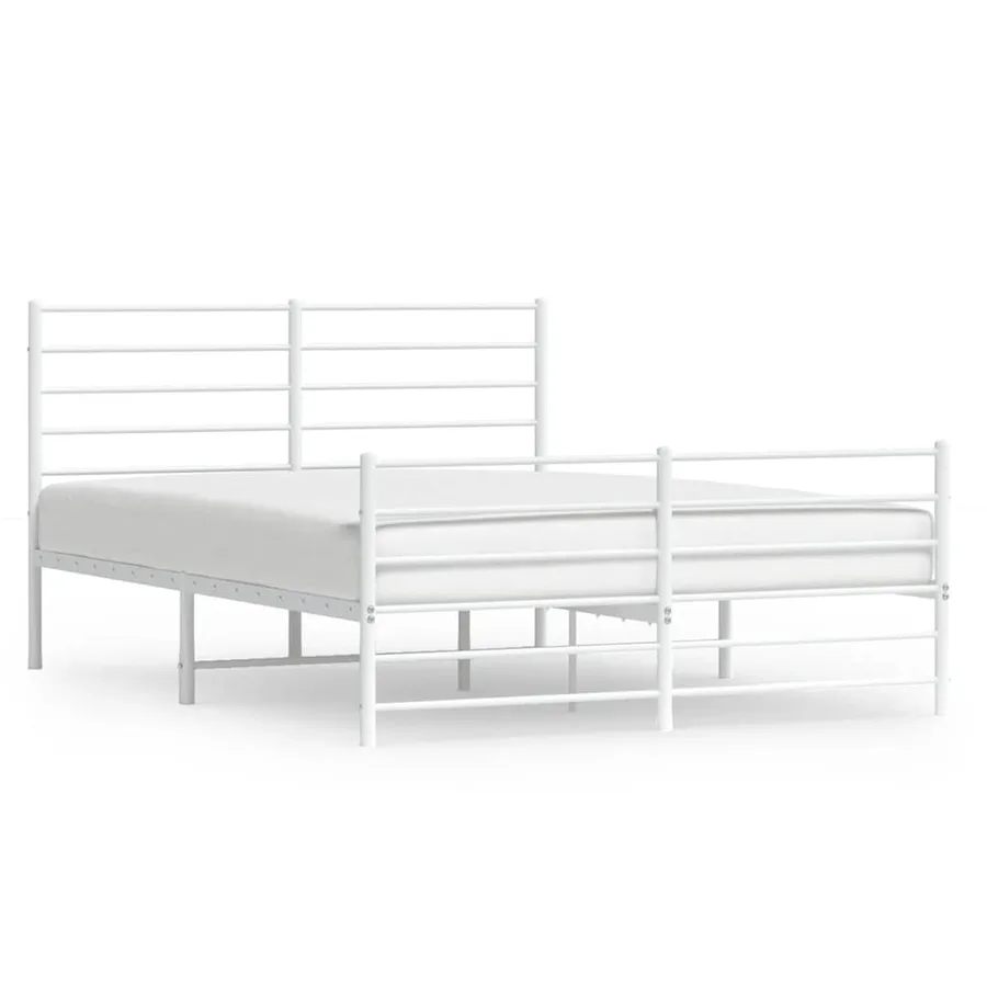 Cadre de lit métal sans matelas et pied de lit blanc 135x190 cm - 2