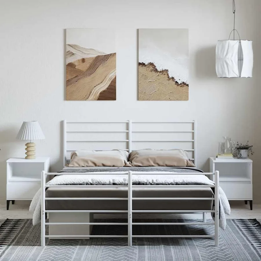 Cadre de lit métal sans matelas et pied de lit blanc 135x190 cm - 3