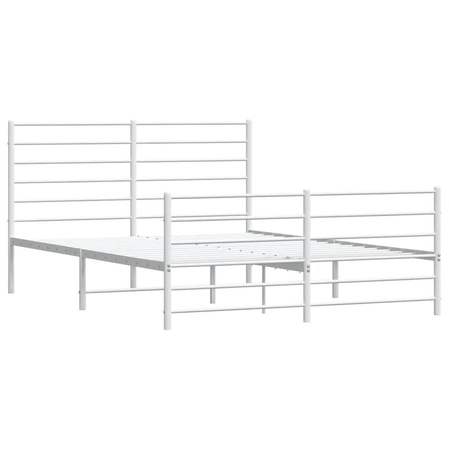 Cadre de lit métal sans matelas et pied de lit blanc 135x190 cm - 4