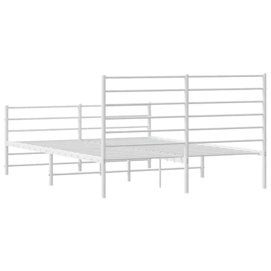 Cadre de lit métal sans matelas et pied de lit blanc 135x190 cm - 8