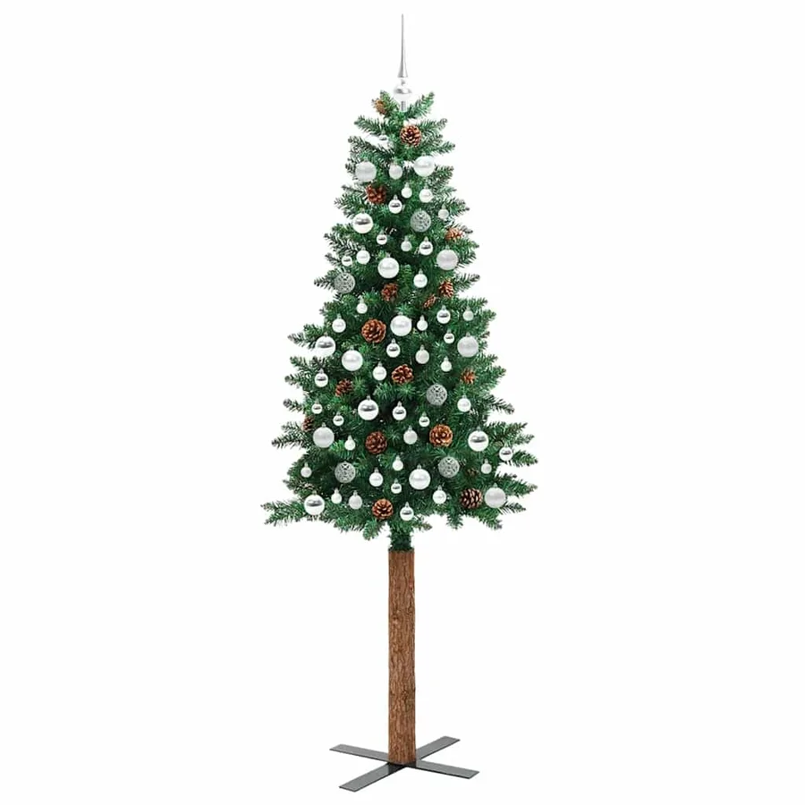 Sapin de Noël mince Vert 210 cm PVC et bois de pin massif - 4