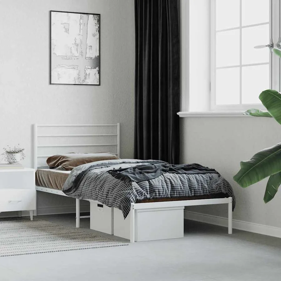 Cadre de lit métal sans matelas avec tête de lit blanc 75x190cm