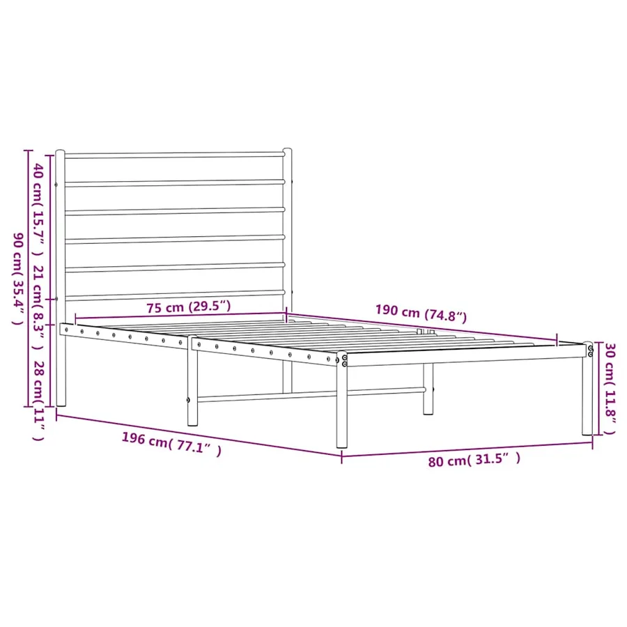 Cadre de lit métal sans matelas avec tête de lit blanc 75x190cm - 10