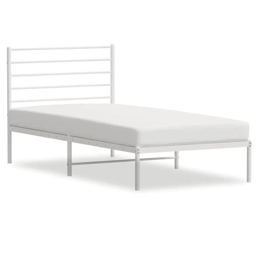 Cadre de lit métal sans matelas avec tête de lit blanc 75x190cm - 2
