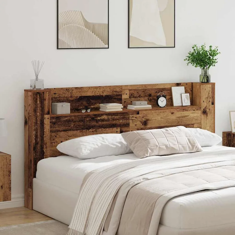 Tête de lit de rangement avec LED Bois ancien Bois d'ingénierie