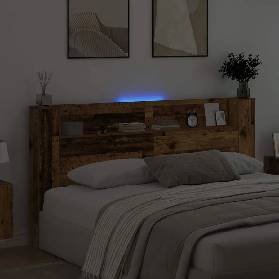Tête de lit de rangement avec LED Bois ancien Bois d'ingénierie - 4