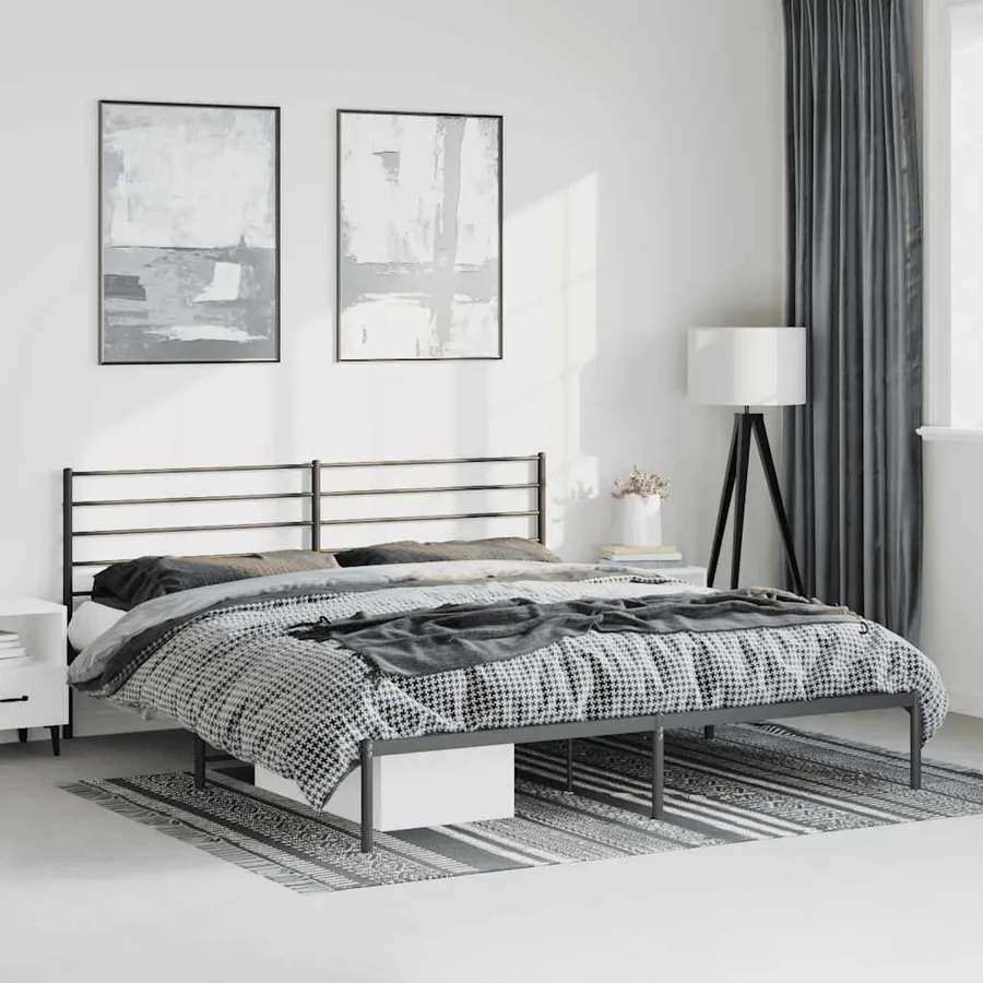 Cadre de lit métal sans matelas avec tête de lit noir 183x213cm