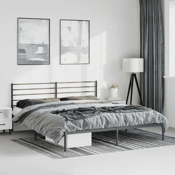 Cadre de lit métal sans matelas avec tête de lit noir 183x213cm