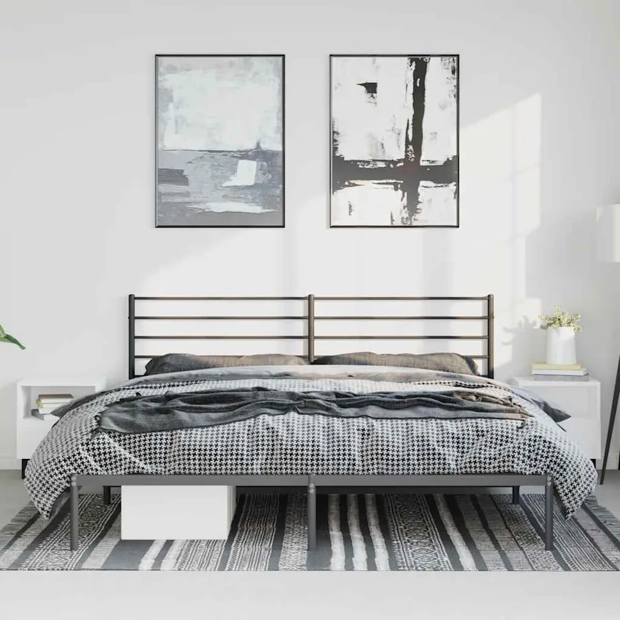 Cadre de lit métal sans matelas avec tête de lit noir 183x213cm - 3