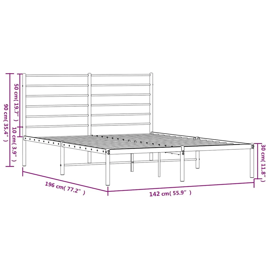 Cadre de lit métal sans matelas avec tête de lit noir 135x190cm - 10
