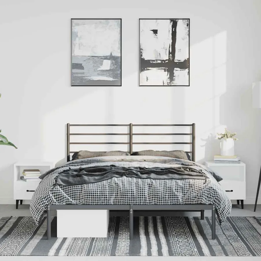 Cadre de lit métal sans matelas avec tête de lit noir 135x190cm - 3