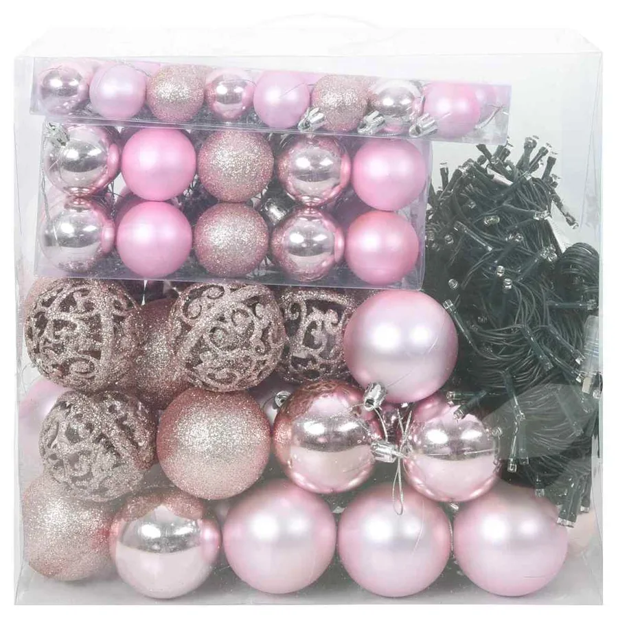 Ensemble de Boules de Noël avec 300 LED 120 pcs Rose Plastique - 3