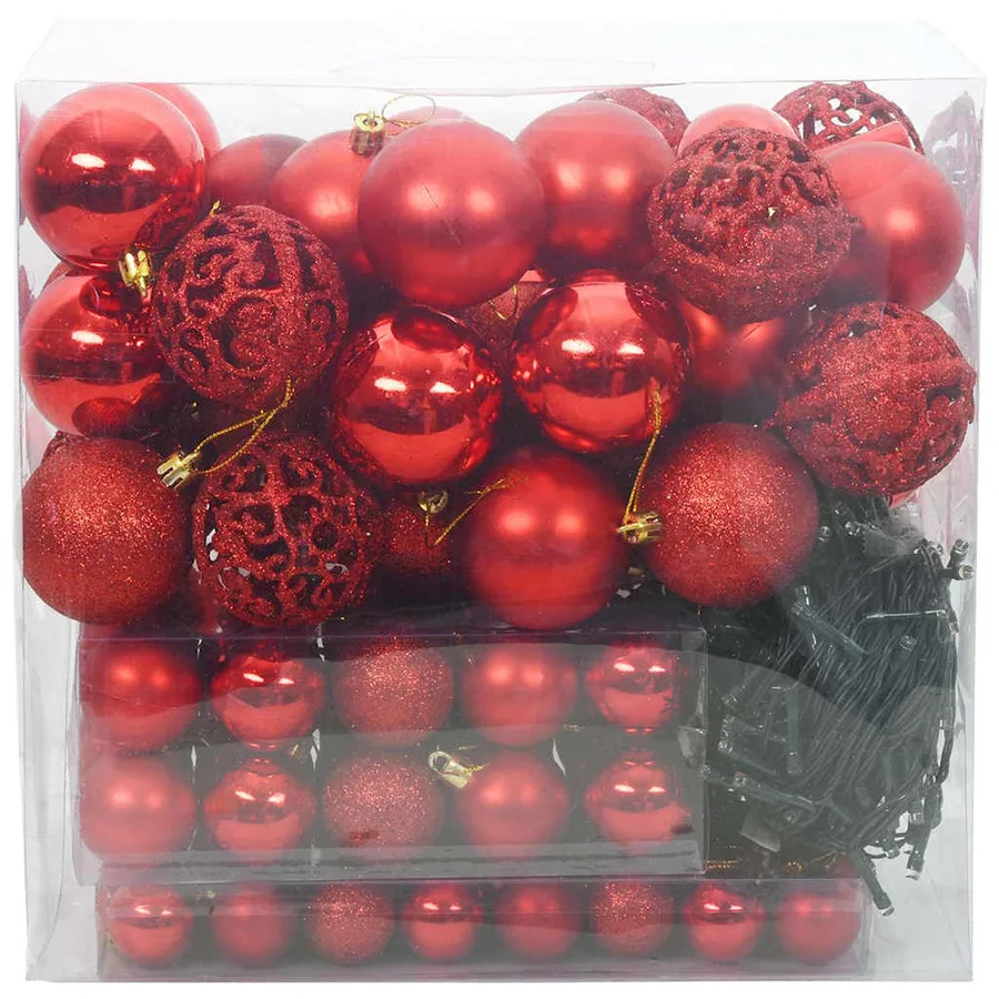 Ensemble de Boules de Noël avec 300 LED 120 pcs Rouge Plastique - 3