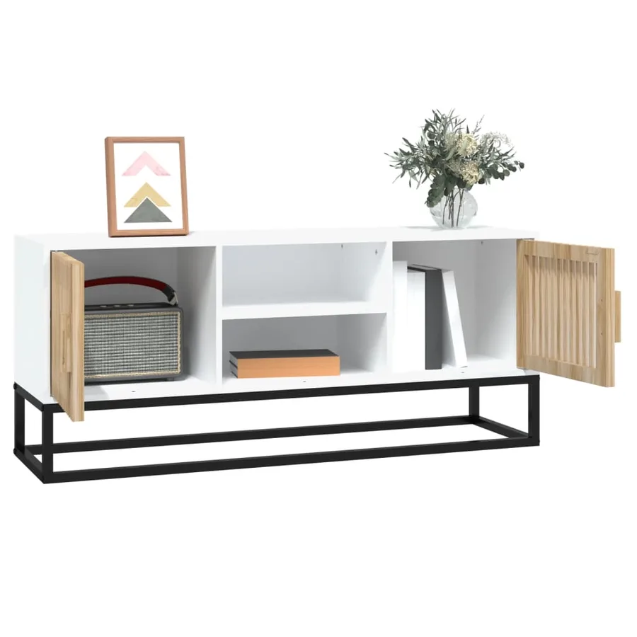 Meuble TV blanc 105x30x45 cm bois d'ingénierie et fer - 3