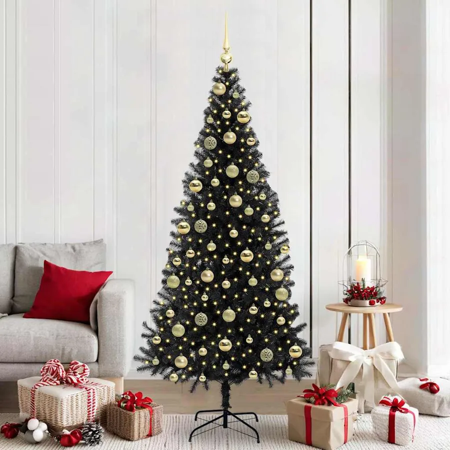 Sapin de Noël avec 300 LED avec support Noir 210 cm PVC