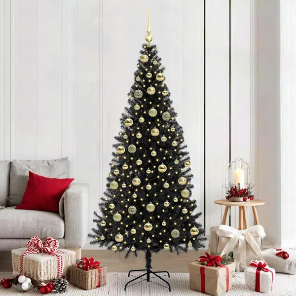 Sapin de Noël avec 300 LED avec support Noir 210 cm PVC