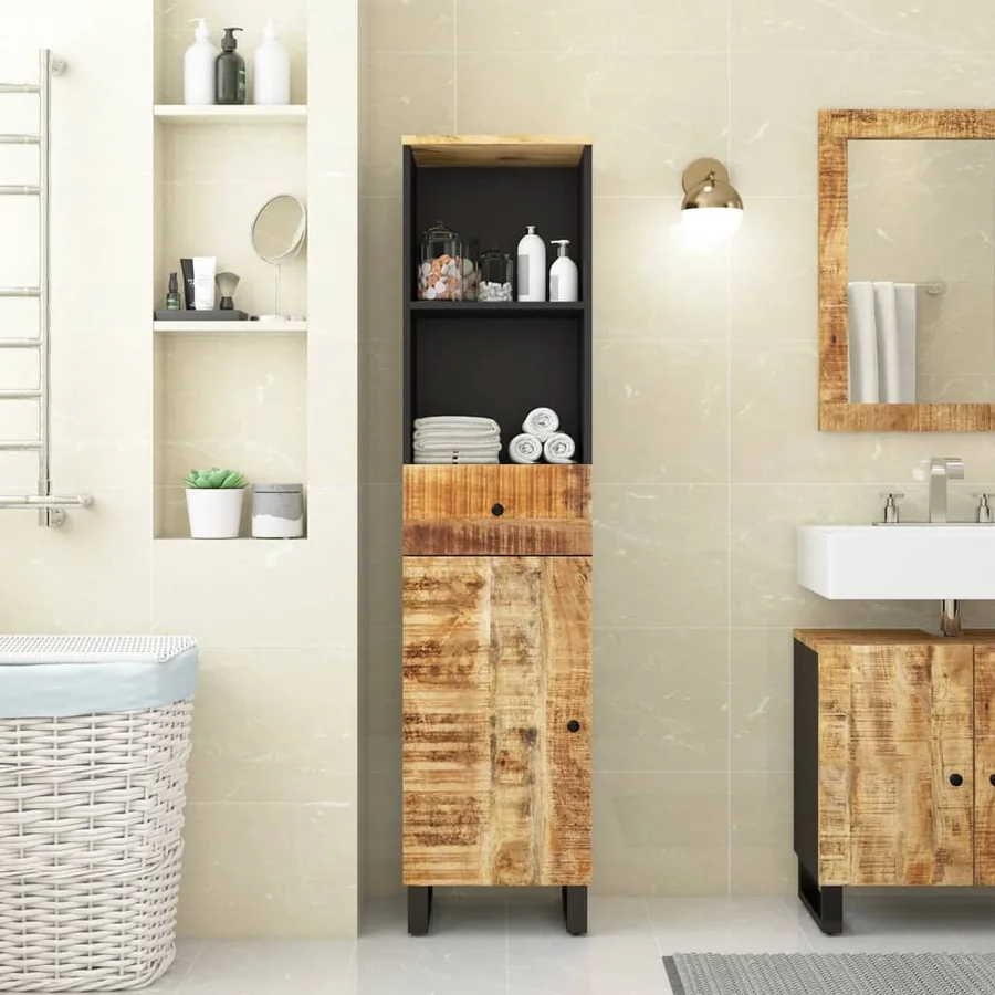 Armoire de salle de bain 38x33x160 cm bois massif de manguier
