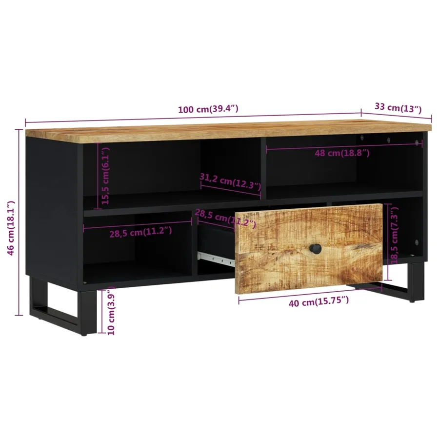 Meuble TV 100x33x46 cm bois de manguier et d'ingénierie - 8
