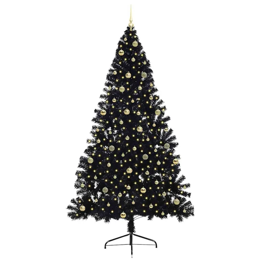 Sapin de Noël artificiel pré-éclairé Noir 240 cm PVC - 3