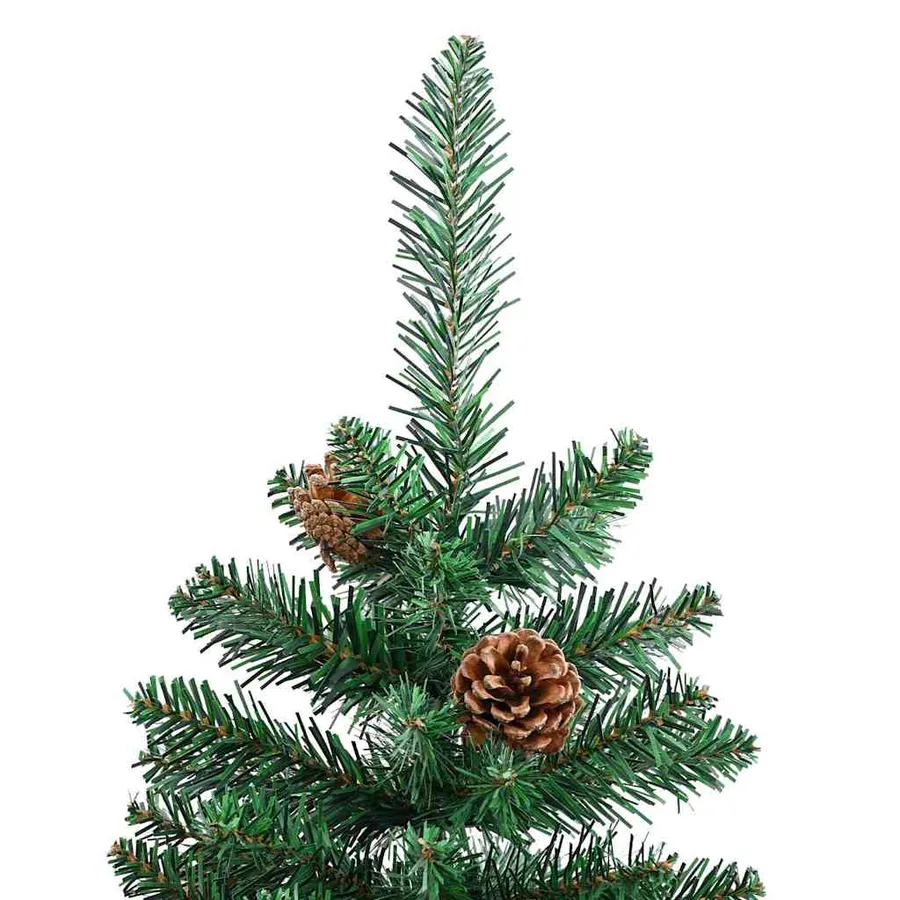 Sapin de Noël mince Vert 210 cm PVC et bois de pin massif - 10