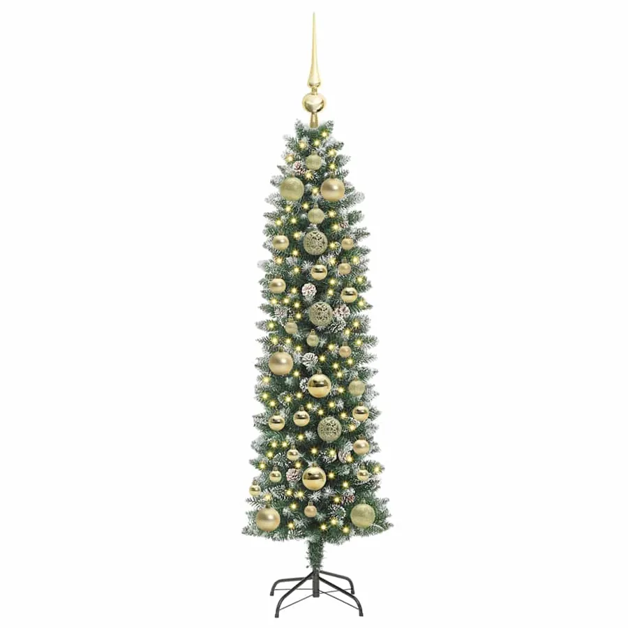 Arbre de Noël artificiel slim avec 150 LED Vert et blanc 150 cm - 3