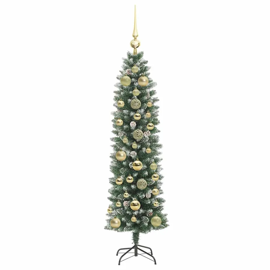 Arbre de Noël artificiel slim avec 150 LED Vert et blanc 150 cm - 4